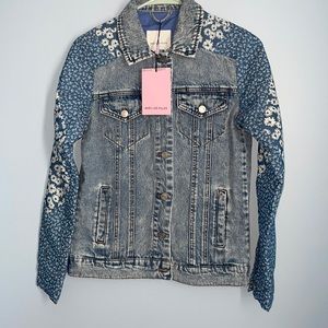Avec Les Filles NWT Patchwork Denim Jacket XXS Mixed Media Anthro Quilted Jean